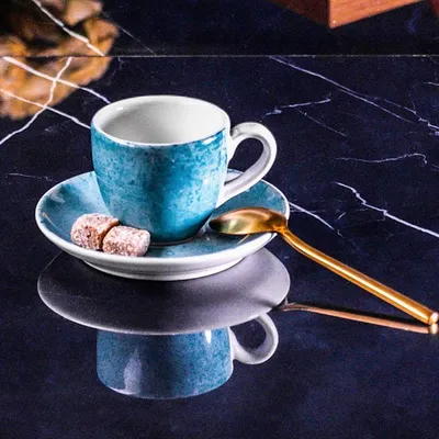 Чашка кофейная «Аида» для эспрессо с декором  фарфор 80мл бирюз., Цвет: Бирюзовый, изображение 4