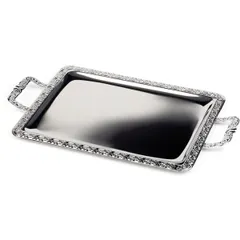 Rectangular tray “Schöner Essen” with handles  stainless steel , L=75, B=44.5 cm  silver.