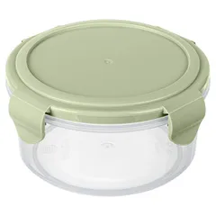 Container for products “Smart Lock” with a lid for microwave  polyprop.  0.55 l  D=136, H=70mm  transparent, olive.