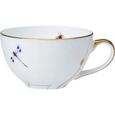 Набор посуды «Рид» чайник, чашка и блюдце[3шт] кост.фарф. белый,золотой, изображение 2