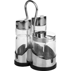 Set of spices salt, pepper, mustard  glass, stainless steel , L=10.5, B=10.5 cm  clear.