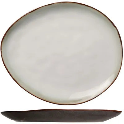 Тарелка овальная керамика ,L=19,5,B=16см белый,коричнев.