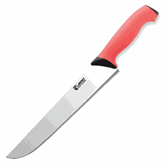 Knife for slicing meat  steel, plastic , L=26 cm  red, metal.