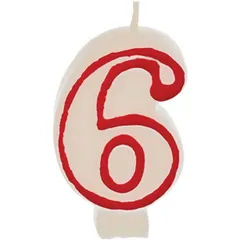 Birthday number candle “6” wax ,H=16,L=144/74,B=84mm white,red