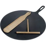 Pan for pancakes with a spatula  cast iron, wood  D=320, H=30, L=435/120mm  black