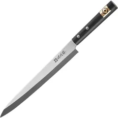 Yanagiba knife for sashimi “Masahiro”  steel, plastic , H=19, L=370/245, B=35mm  black, metal.