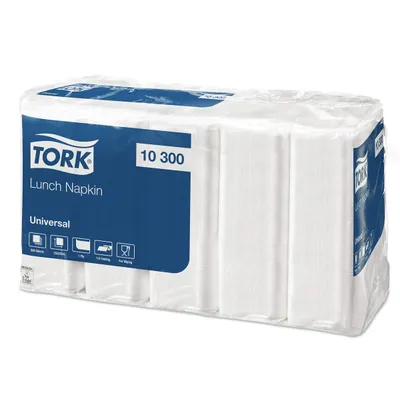Салфетки бумажные белые Tork  33х33см. 1 слой. 5х100 листов. 10шт/кор. бумага ,L=33,B=33мм белый