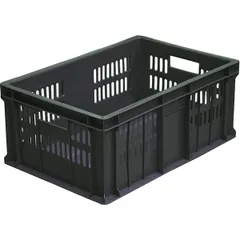 Solid perforated food box  polyethylene  46 l , H=25, L=60, B=40 cm  black