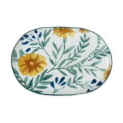 Блюдо «Луга» Цветок овальное керамика ,H=20,L=260,B=175мм белый,разноцветн.