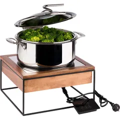 Плита индукционная сталь нерж.,дерево D=24,H=19,L=35,4,B=32,5см 900вт черный,деревян., изображение 2