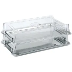 Rectangular tray from roof  plastic, stainless steel , H=13, L=53, B=32.5 cm  transparent, metallic.