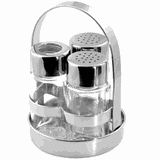 Набор для специй салонка, перечница, стакан для зубочисток стекло,сталь нерж. D=8,H=12,L=8,B=8см про