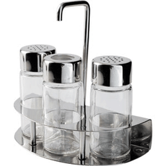 Набор для специй со стаканом для зубочисток стекло,сталь нерж. D=135,H=125,L=135,B=65мм прозр.,метал