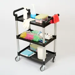 Тележка сервировочная 3 яруса полипроп. ,H=95,L=80,B=42см черный,белый, изображение 2