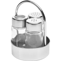 Set of spices salt, pepper, glass, stainless steel, glass  D=75, H=125, L=75, B=75mm  silver.