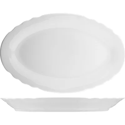 Блюдо овальное фарфор 0,9л ,H=40,L=365,B=225мм белый