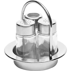 Set of spices salt, pepper, glass, stainless steel, glass  D=13, H=13, L=13, B=11 cm  silver.