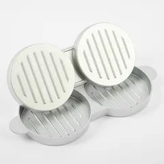 Пресс для гамбургеров двойной с антипригарным покрытием алюмин. D=120,H=85,L=240,B=115мм металлич., изображение 2