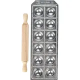 Форма для равиоли со скалкой[12шт] алюм.литой,дерево D=37,H=15,L=330,B=115мм