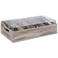 Органайзер для столовых приборов 4 отделения с крышкой акация,пластик ,H=14,5,L=51,B=28см серый, изображение 3