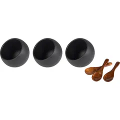 Set of buffet containers “Moon” with spoons [3 pcs]  plastic, wood  50 ml  D=80, H=75mm  black, brown.
