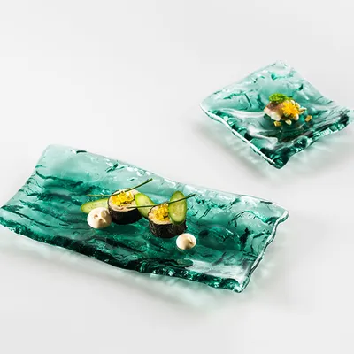 Блюдо сервировочное «Море» стекло ,L=15,B=14см зелен., изображение 2