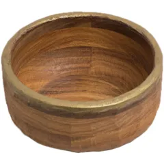 Миска средняя светлый дуб,отделка дерево D=185,H=90мм коричнев.