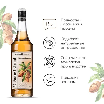 Сироп «Жареный Миндаль» Pinch&Drop стекло 1л D=85,H=330мм, Состояние товара: Новый, Вкус: Миндаль, Материал: Стекло, Объем по данным поставщика (мл): 1000, изображение 4