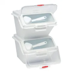 Container for storing bulk products with a lid and scoop  polyprop.  10 l , H=21.6, L=38, B=29.8 cm  white