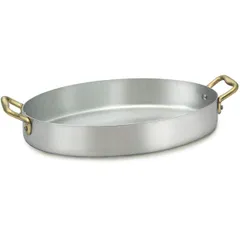 Oval frying pan. 2 handles “Tavola Le Picole Gold Age” aluminum ,L=26cm metal,gold