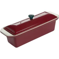 Baking dish  enameled cast iron  1.1 l , H=12, L=31.5, B=11.5 cm  red, beige.