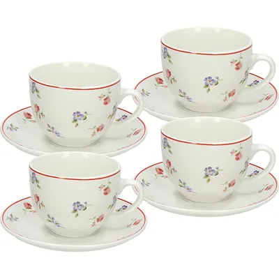 Набор посуды «Поэма Камарг» чайная пара (чашка + блюдце)[4шт] фарфор 260мл D=9/15,H=7см белый,розов.