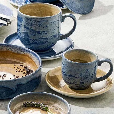 Чашка кофейная «Аврора Революшн Блюстоун» блюдце 03024459 фарфор 85мл D=65мм бежев.,синий, изображение 4
