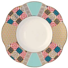 Тарелка глубокая «Анемон Ютения» кост.фарф. D=21см белый,разноцветн.