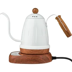 Kettle for making coffee with temperature control  stainless steel, beech  0.7 l  1 kW  white