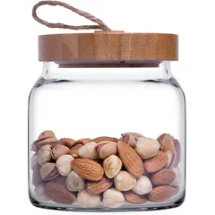 Банка «Вуди» круглая с крышкой стекло,дерево 0,575л D=90,H=95мм прозр., изображение 3