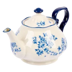 Чайник заварочный «Фиори» фарфор 0,8л ,H=14,L=25,7,B=17см слон.кость,синий, изображение 2