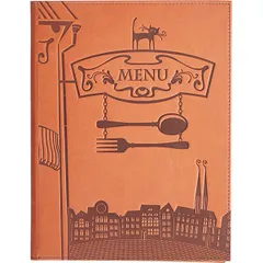 Папка-меню на винтах с тиснением «Город» кожезам. ,L=32,B=24,5см св.корич.