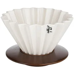 Origami funnel for coffee with stand (pour over)  ceramics, wood  D=13.8/11.8, H=10.6 cm  white