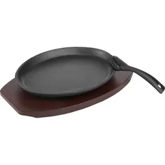 Frying pan for fajitas “Amber Cast Matt”  cast iron, wood , H=40, L=300/235, B=180mm  black, dark wood