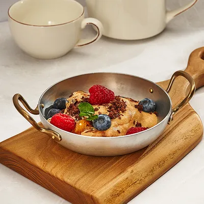 Сковорода для подачи «Арго» с двумя ручками алюмин.,латунь 450мл D=140,H=35мм серебрист., изображение 4