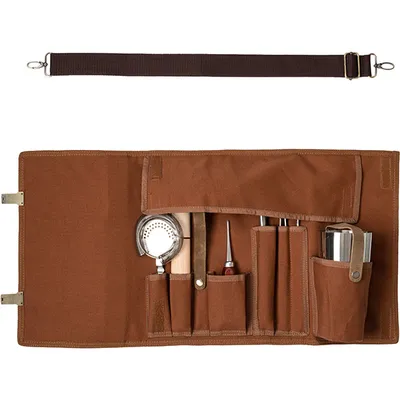 Набор барный «Мотиво» в скрутке (10 предметов)  сталь нерж.,ткань серебрист.,коричнев., изображение 4