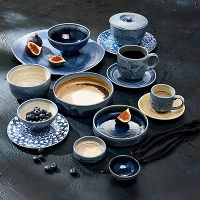 Чашка кофейная «Аврора Революшн Блюстоун» блюдце 03024459 фарфор 85мл D=65мм бежев.,синий, изображение 3