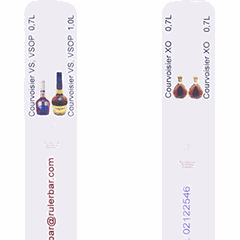 Bar line “Courvoisier VSOP” 0.7, 1l, “Courvoisier XO” 0.7l