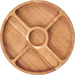 Менажница 5 секций круглая, вставка из натурального сланца дуб D=250,H=25мм деревян.