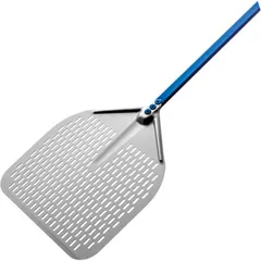 Square perforated pizza shovel “Azzurra”  anodized aluminum , L=36/188, B=36cm  blue