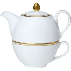 Набор посуды «Беништ Голд» чайник, чашка и блюдце[3шт] кост.фарф. белый,золотой, изображение 3