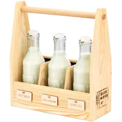 Portable shelf for 3 bottles of milk  wood, glass , H=44.5, L=41, B=17 cm  St. tree