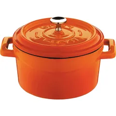 Baking pot with handles  enameled cast iron  0.55 l  orange.