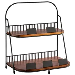 Этажерка 2 яруса металл,дерево ,H=40,L=35,5,B=21см черный,коричнев.